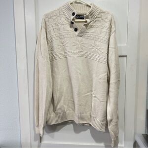 Chaps Mens XL Cotton Quarter Button Fair Isle Snowflake Mock Neck Pullover